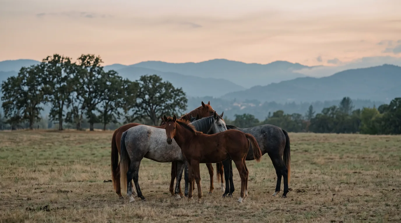 Chevaux en liberté, Éco-Ferme de Corcelles, Ain